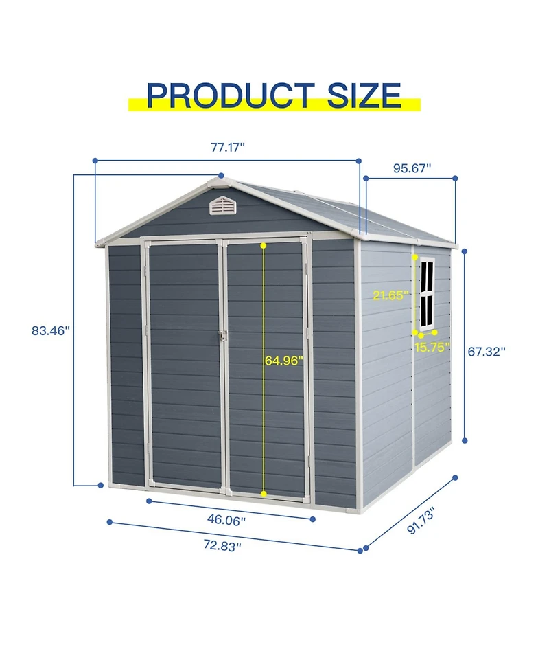 Streamdale Furniture 6x8 Resin Outdoor Storage Shed - Grey
