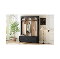 Streamdale Furniture Farmhouse Hall Tree: 59" Entry Bench, 8 Hooks, 3 Drawers, Black