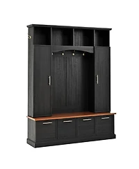 Streamdale 4-in-1 Hall Tree: 59" Wide, Golden Hooks, Walnut Bench, Adjustable Shelves, White