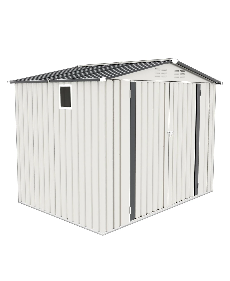 Streamdale Furniture 8x6 Metal Outdoor Storage Shed, Window, Lockable Door, White/Gray