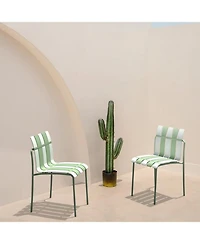 Streamdale Furniture Striped Color Block Chairs - Waterproof, Metal Legs (White & Green)