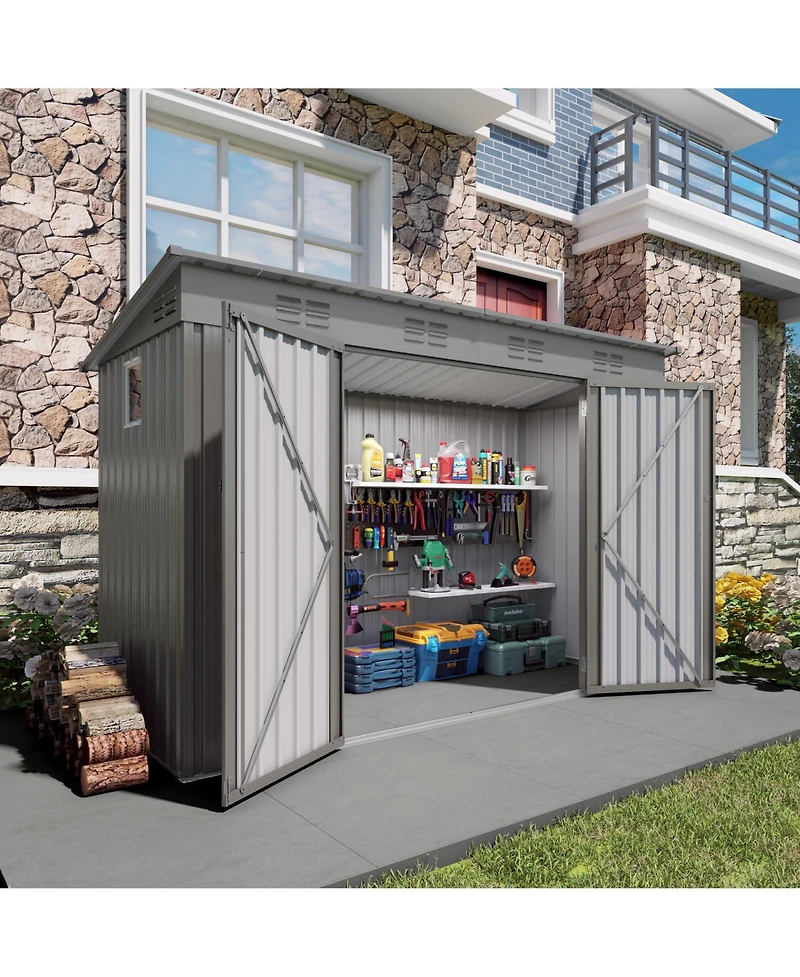 Streamdale 4x9 Ft Outdoor Metal Garden Storage Shed with Sloping Roof & Vents - Gray