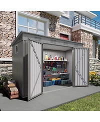 Streamdale 4x9 Ft Outdoor Metal Garden Storage Shed with Sloping Roof & Vents - Gray