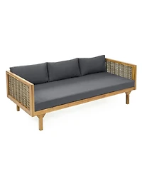 Streamdale Acacia Wood Outdoor Daybed with Rattan Armrests