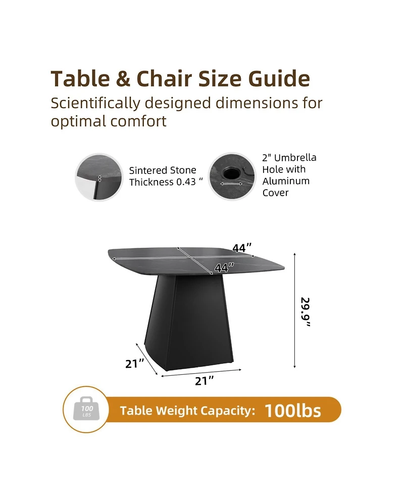 Streamdale Furniture 44" Black Sintered Stone Outdoor Dining Table