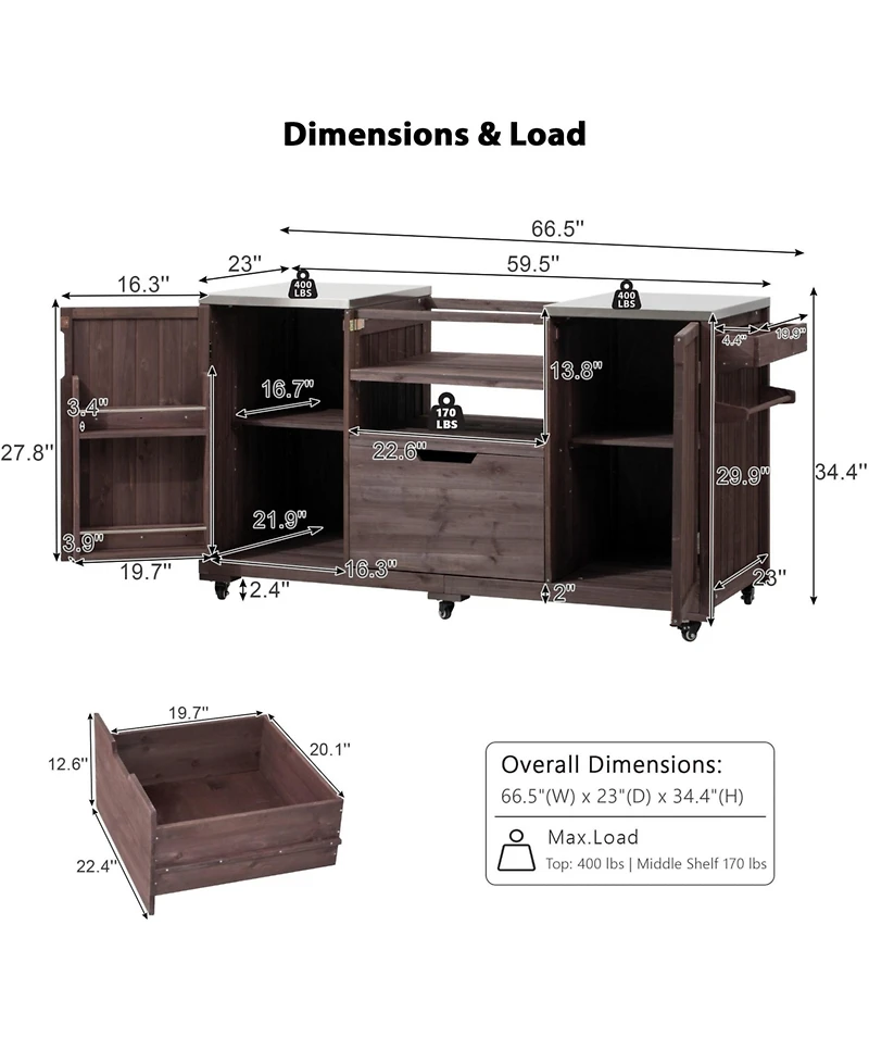 Streamdale Outdoor Kitchen Island for Big Green Egg & Kamado Joe - Dark Brown
