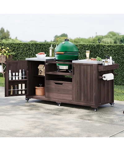 Streamdale Outdoor Kitchen Island for Big Green Egg & Kamado Joe - Dark Brown