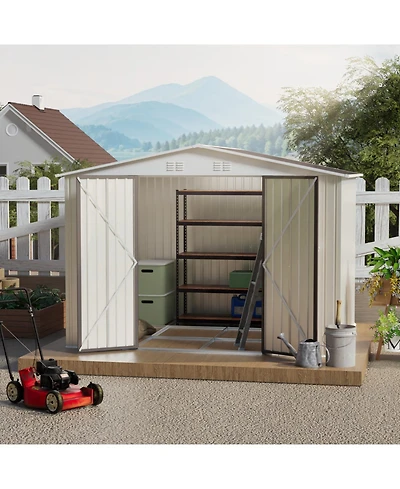 Streamdale Furniture 10x8 White Outdoor Garden Shed - Aluminum Frame, Hinged Door & Foundation