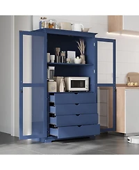 Streamdale Furniture Blue Kitchen Pantry Cabinet with Glass Doors & Drawers