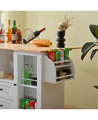 Streamdale Mobile Kitchen Island Cart - Dropleaf Top, Drawers & Cabinet - White
