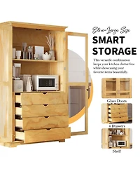 Streamdale Kitchen Pantry Cabinet with Glass Doors & Drawers - Natural