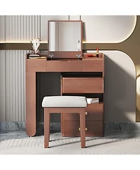 Streamdale Furniture3-in-1 Flip-Top Vanity Desk w/ Led, Adjustable Length, Drawers - Walnut