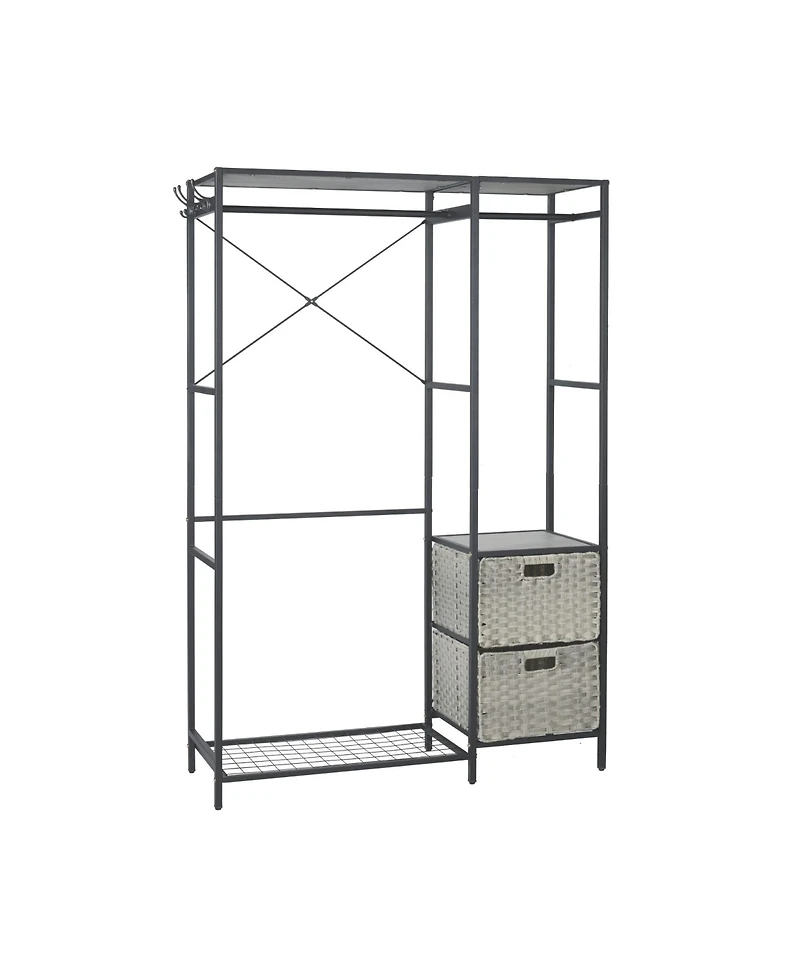 Streamdale Furniture Acacia Wood Garment Rack w/ Shelves, Drawers & Hooks - Light Gray