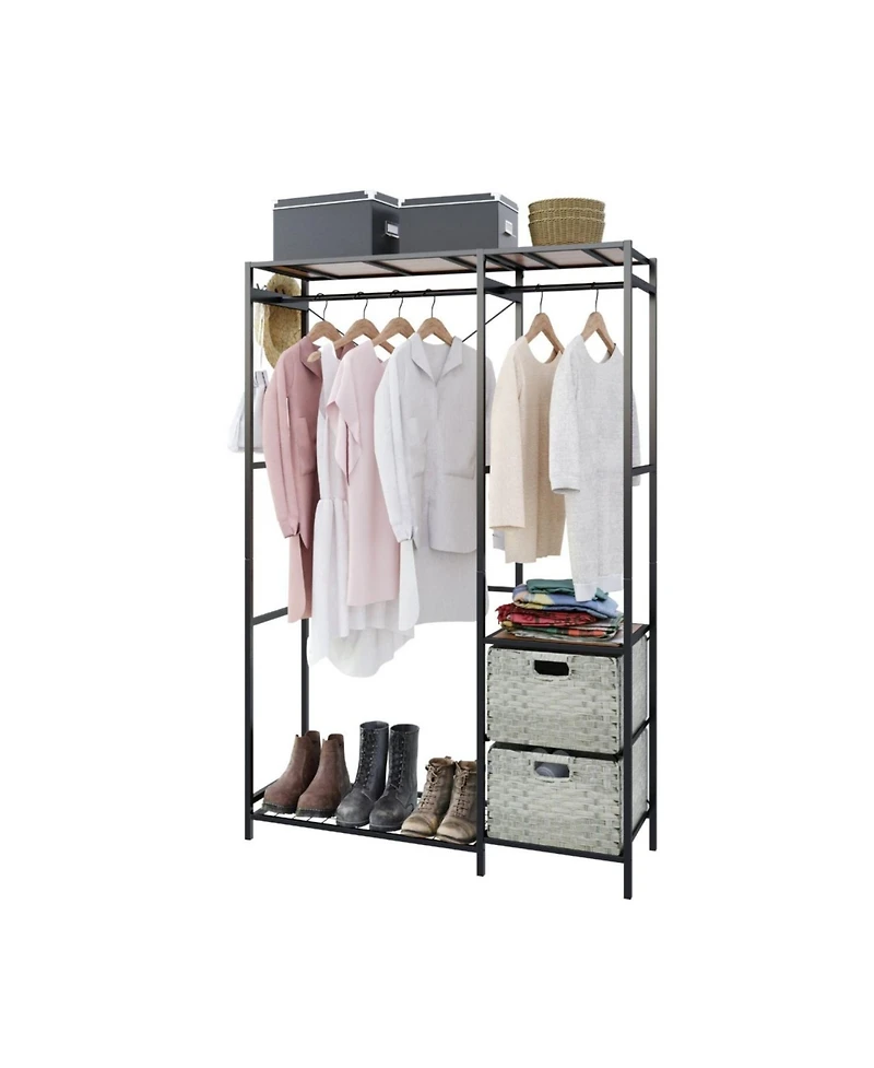 Streamdale Furniture Acacia Wood Garment Rack w/ Shelves, Drawers & Hooks - Light Gray