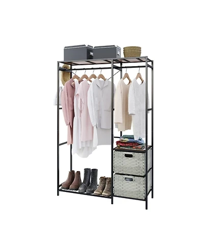 Streamdale Furniture Acacia Wood Garment Rack w/ Shelves, Drawers & Hooks - Light Gray