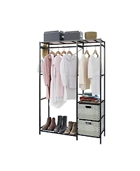 Streamdale Furniture Acacia Wood Garment Rack w/ Shelves, Drawers & Hooks - Light Gray