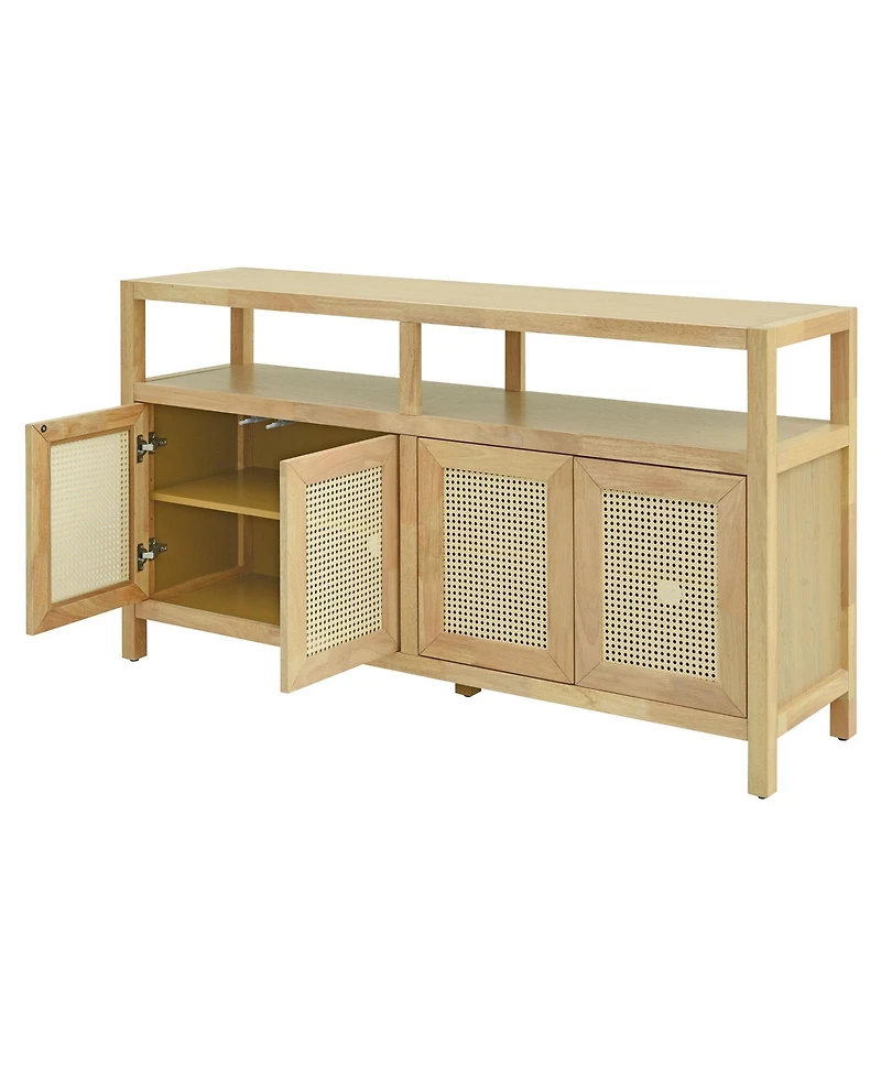 Streamdale Furniture Rattan Adjustable Shelves, Push-to-Open Buffet Cabinet