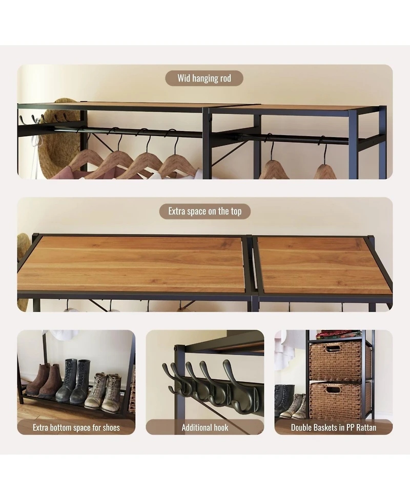 Streamdale Furniture Acacia Wood Garment Rack w/ Shelves, Drawers & Hooks