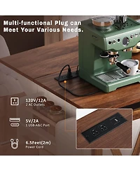 Streamdale Furniture 55.5" Farmhouse Kitchen Island w/ Drop Leaf, Barn Door, Power Outlet, Rolling Cart - White