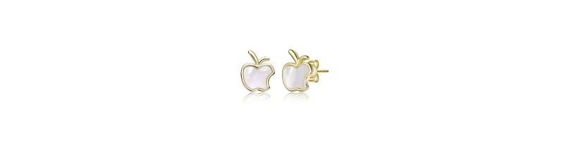 GiGiGirl 14K Gold Plated With White Mother Of Pearl Apple Design Studs Earrings For Kids