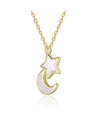 GiGiGirl 14K Gold Plated with White Mother Of Pearl Moon & Celestial Star or Blue Enamel Pendant Necklace