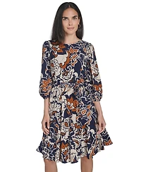 Jessica Howard Petite Jewel Neck Belted Fit and Flare Godet Dress