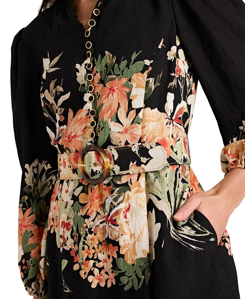 Tahari Asl Petite Printed Long Sleeve Dress