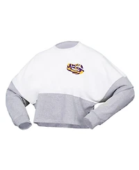 Spirit Jersey Women's White Lsu Tigers Heather Block Cropped Long Sleeve T-Shirt