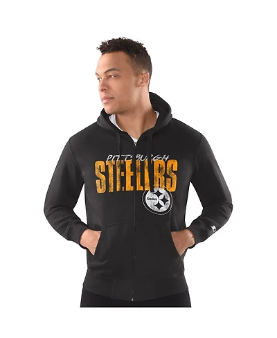 Starter Men's Black Pittsburgh Steelers Distressed Classic Full-Zip Hoodie