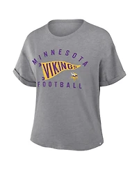 Fanatics Women's Heather Gray Minnesota Vikings Pennant Wave Tribute Tri-Blend Boxy T-Shirt