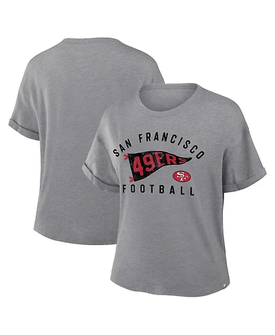 Fanatics Women's Heather Gray San Francisco 49ers Pennant Wave Tribute Tri-Blend Boxy T-Shirt