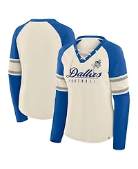 Fanatics Women's Cream/Royal Dallas Cowboys Hometown Gridiron Hero Raglan Lace-Up V-Neck Long Sleeve T-Shirt