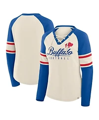 Fanatics Women's Cream/Royal Buffalo Bills Hometown Gridiron Hero Raglan Lace-Up V-Neck Long Sleeve T-Shirt