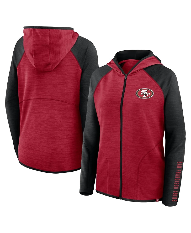 Fanatics Women's Scarlet/Black San Francisco 49ers Redzone End Around Pass Raglan Full-Zip Hoodie