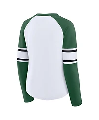Fanatics Women's White/Green New York Jets Redzone Blitz Package Raglan Lace-Up V-Neck Long Sleeve T-Shirt