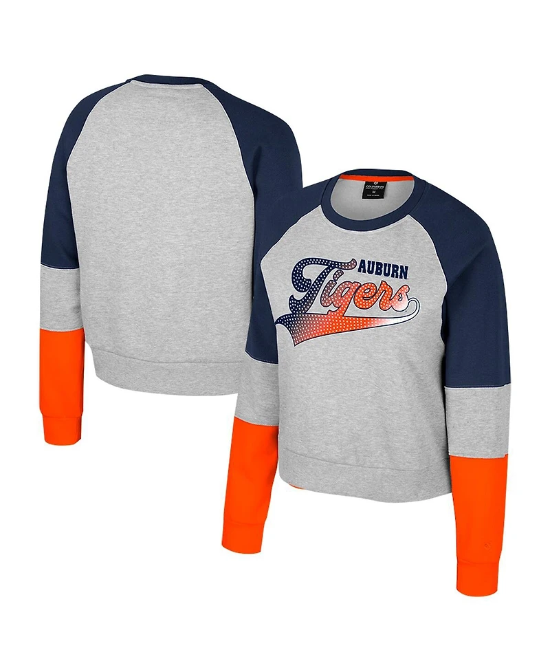 Colosseum Big Girls Heather Gray Auburn Tigers Katinka Rhinestone Pullover Sweatshirt