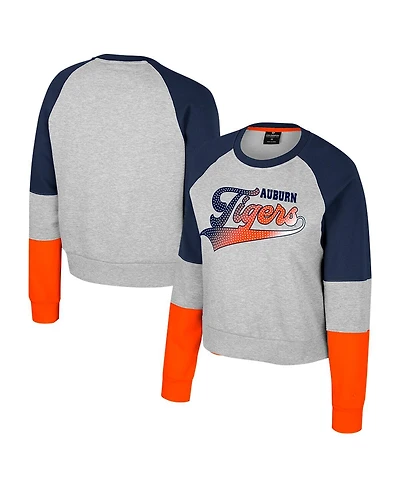 Colosseum Big Girls Heather Gray Auburn Tigers Katinka Rhinestone Pullover Sweatshirt
