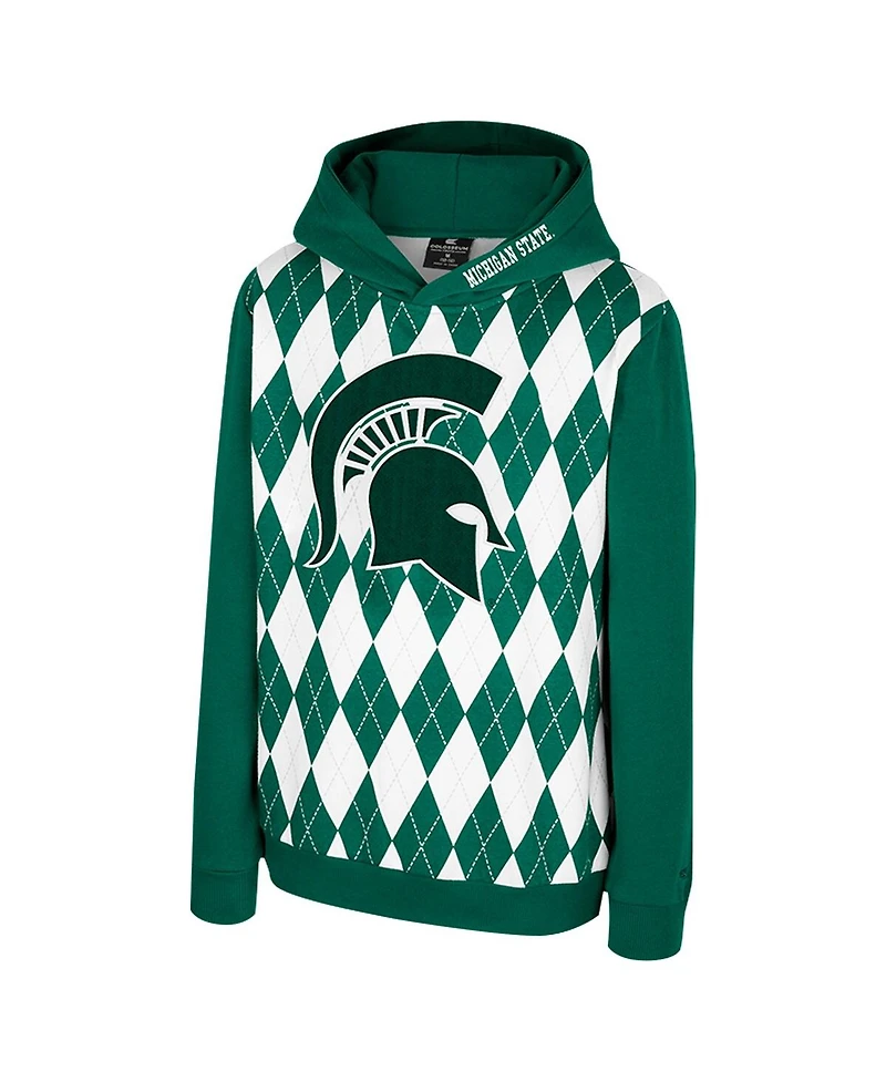 Colosseum Big Boys and Girls Green Michigan State Spartans Argyle The Dealio Pullover Hoodie
