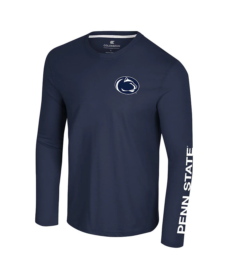 Colosseum Men's Navy Penn State Nittany Lions Logo Lockup 3-Hit Active Blend Long Sleeve T-Shirt