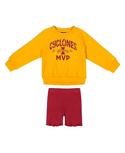 Colosseum Girls 2-Piece Toddler Gold/Cardinal Iowa State Cyclones Beta Fleece Sweatshirt and Shorts Set