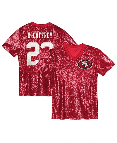Outerstuff Big Girls Christian McCaffrey Scarlet San Francisco 49ers Sequin V-Neck Fashion Jersey