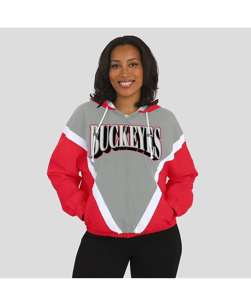 Wear by Erin Andrews Women's Scarlet/Gray Ohio State Buckeyes Color Block Full-Zip Windbreaker Jacket