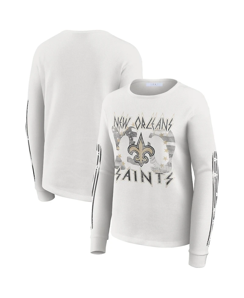 Wear by Erin Andrews Women's White New Orleans Saints Graphic Waffle Long-Sleeve T-Shirt
