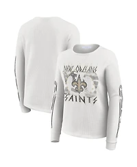 Wear by Erin Andrews Women's White New Orleans Saints Graphic Waffle Long-Sleeve T-Shirt