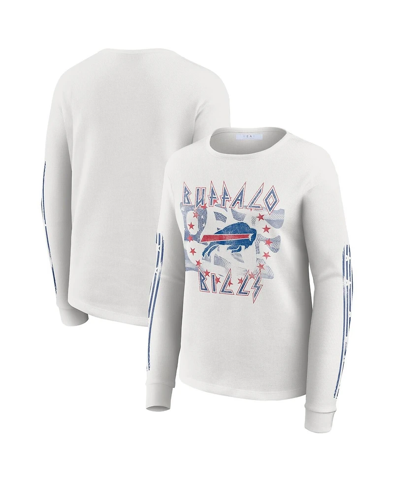 Wear by Erin Andrews Women's White Buffalo Bills Graphic Waffle Long-Sleeve T-Shirt