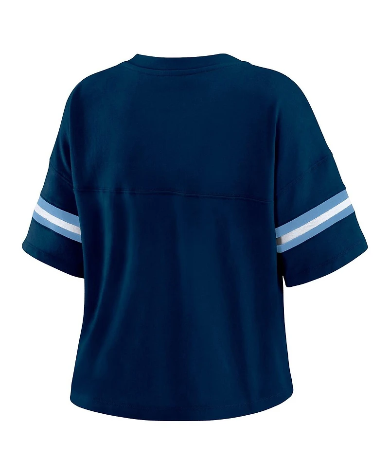 Wear by Erin Andrews Women's Navy Memphis Grizzlies Color Block Boxy V-Neck T-Shirt