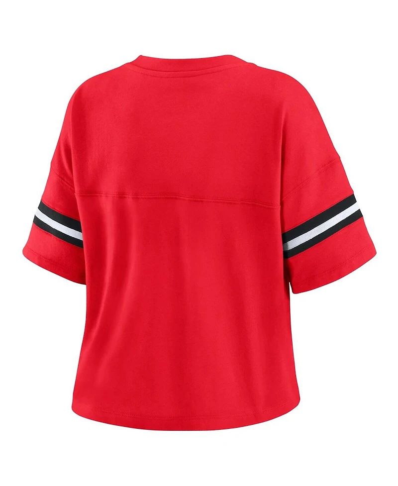 Wear by Erin Andrews Women's Red Chicago Bulls Plus Color Block Boxy V-Neck T-Shirt