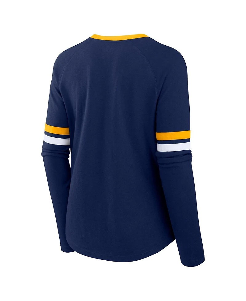 Fanatics Women's Navy Milwaukee Brewers Won Done Raglan Lace-Up Long Sleeve T-Shirt
