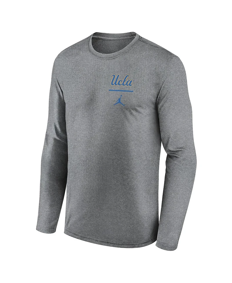 Jordan Men's Heather Gray Ucla Bruins Primary Stack Legend Performance Long Sleeve T-Shirt