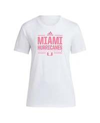 Adidas Women's White Miami Hurricanes 2024 Breast Cancer Awareness Pregame T-Shirt